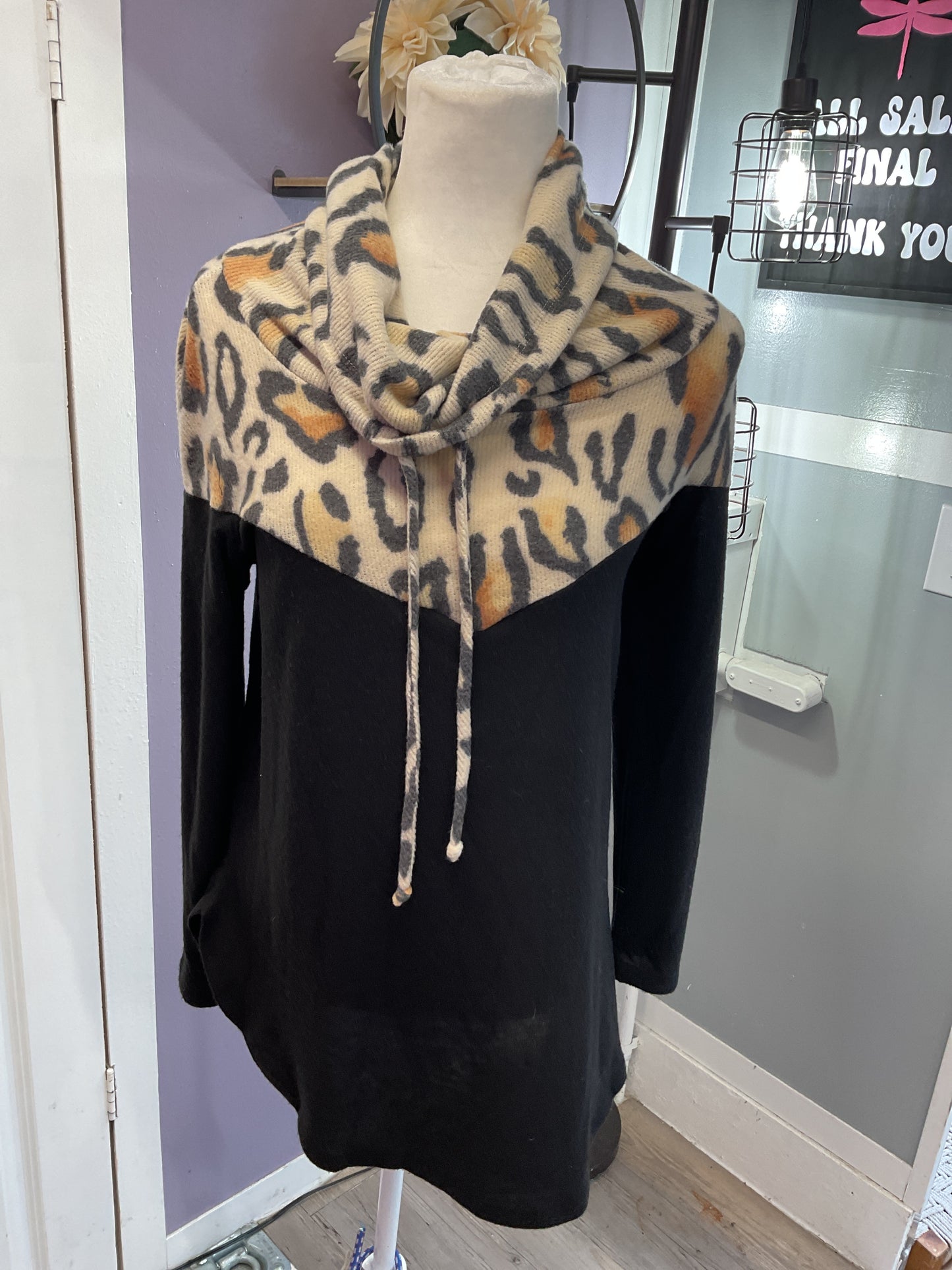 Animal print funnel neck