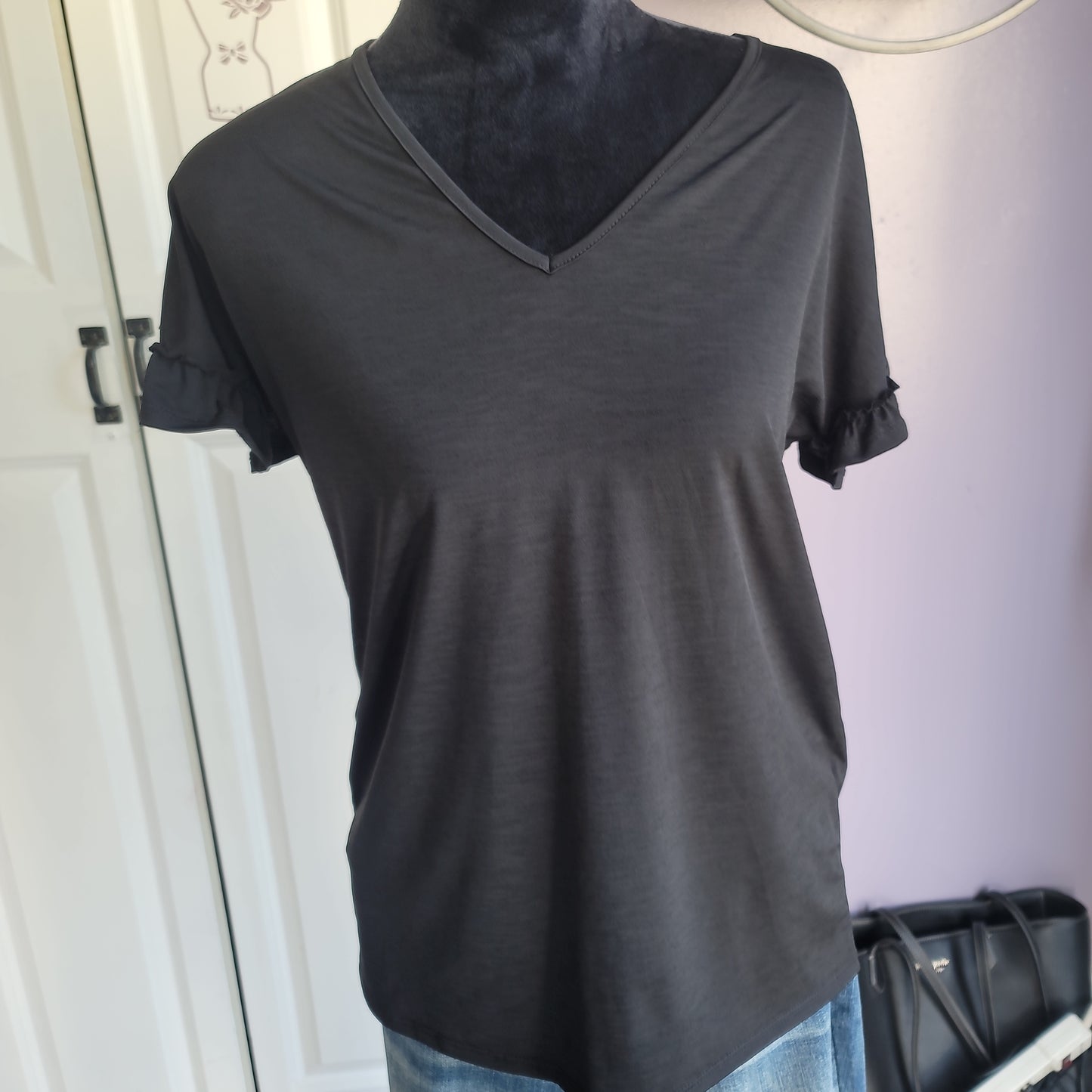 Black ruffle sleeve