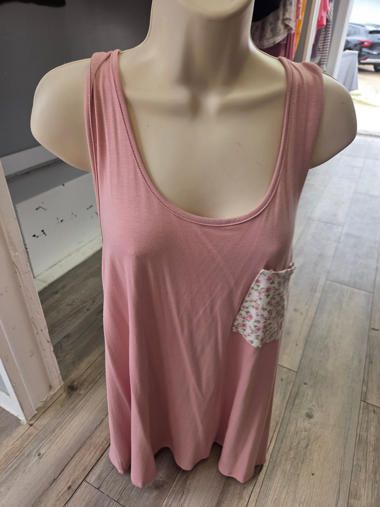 Pink floral accent tank top