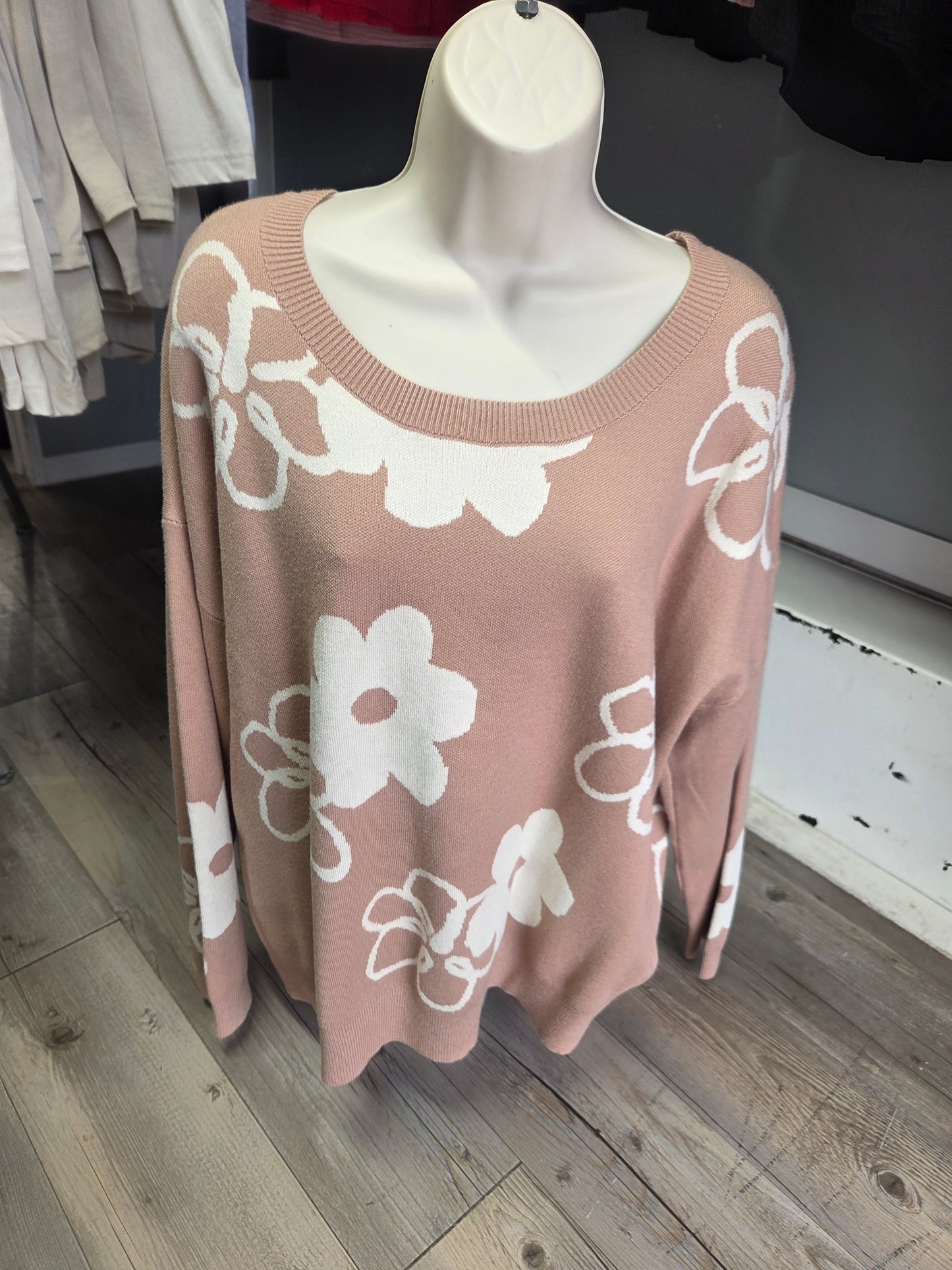 Taupe floral sweater