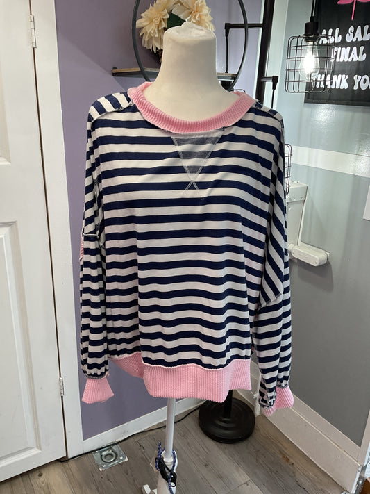 Crew neck navy/pink