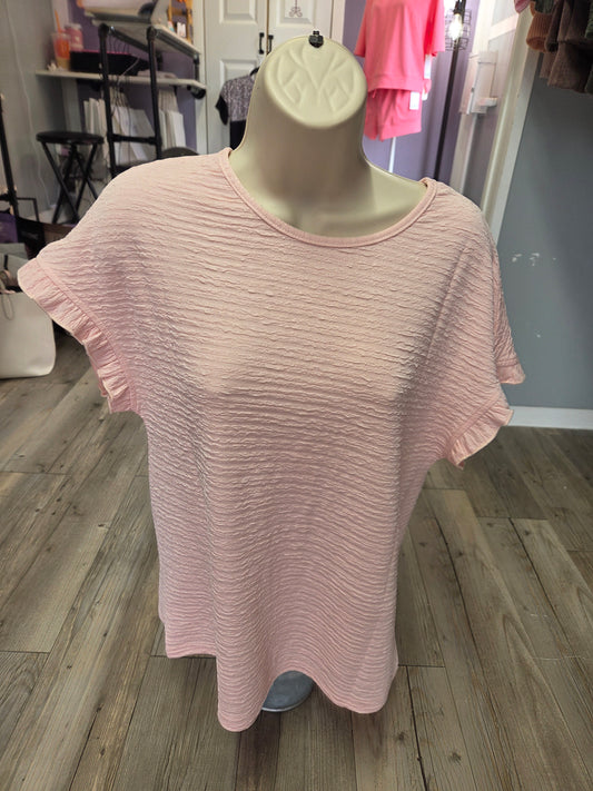 Solid textured crew neck with riffled sleeve