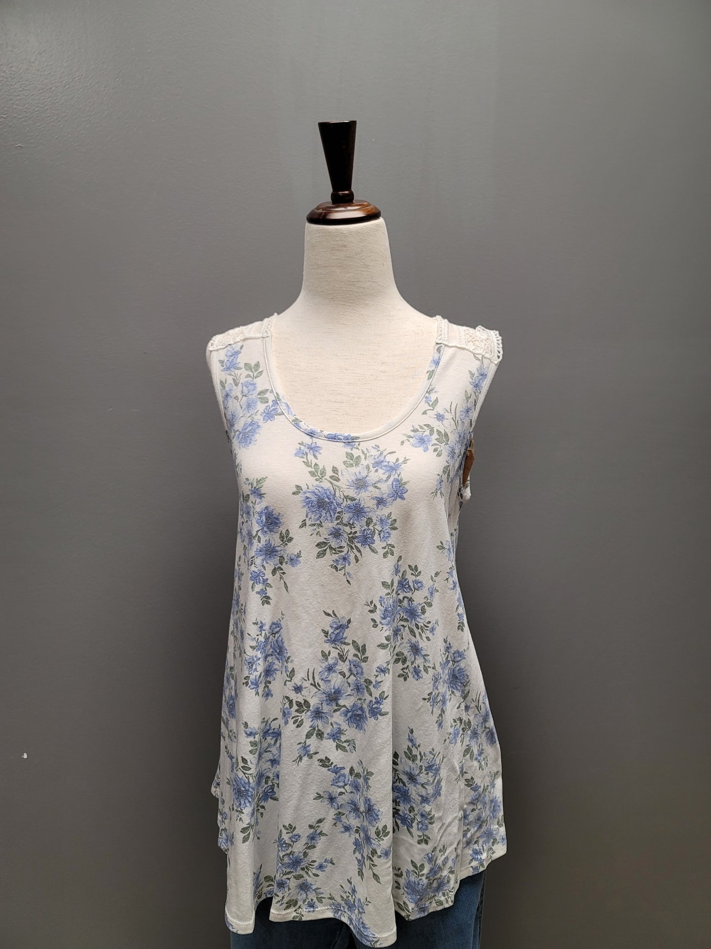 Floral print lace back tank