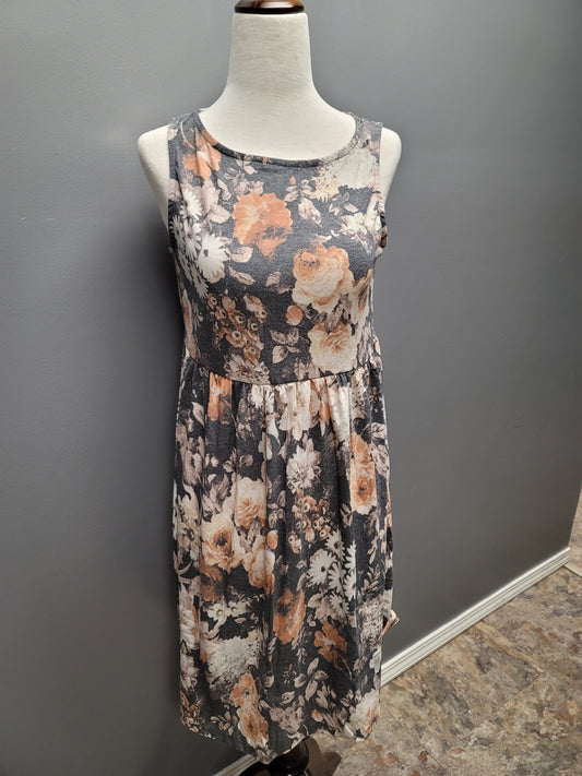 Grey floral print swing dress