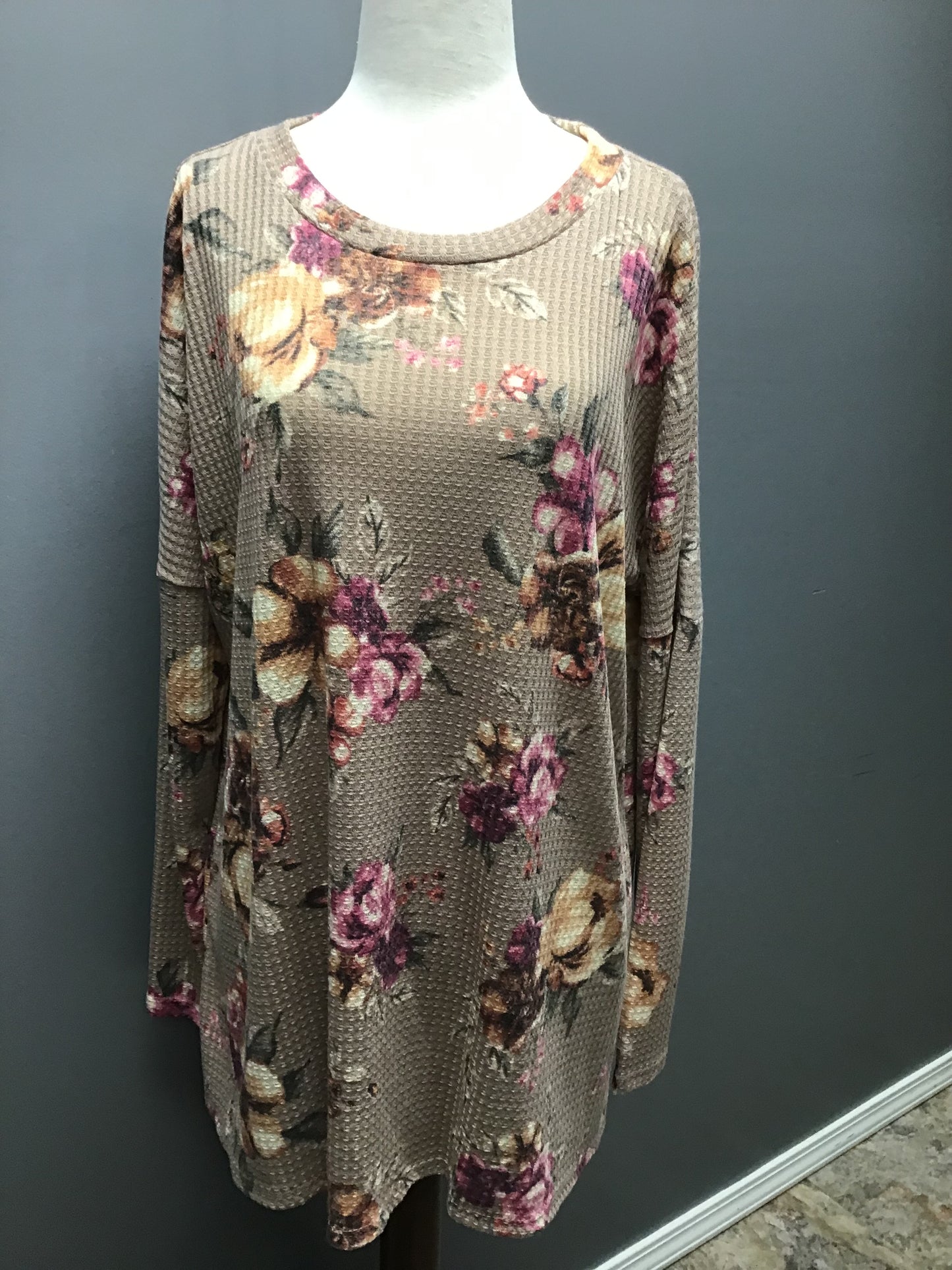Mocha waffle knit floral