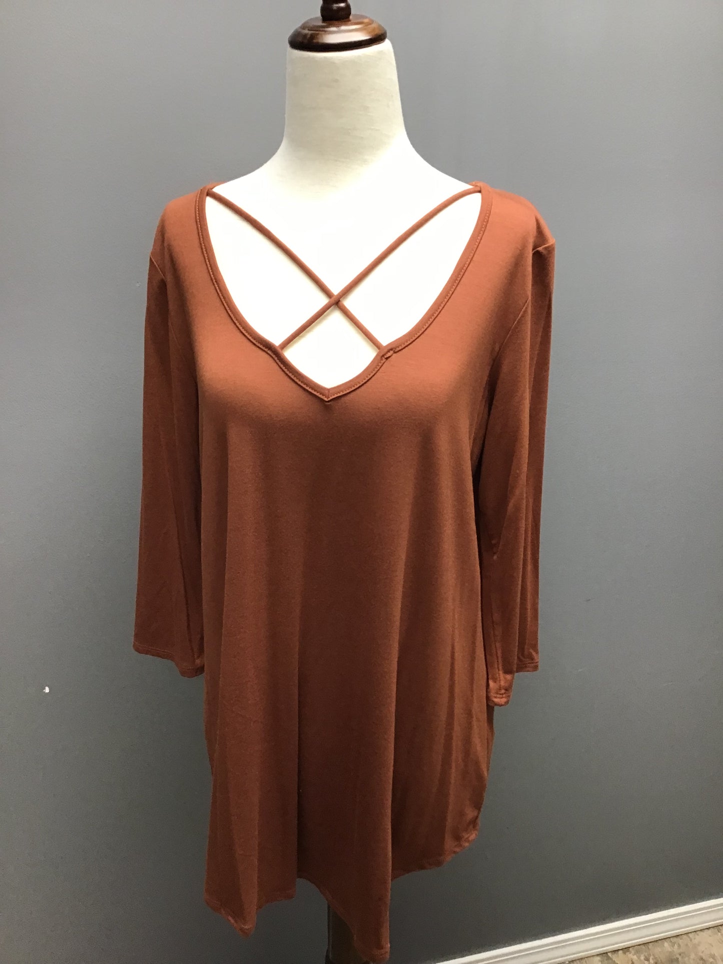 Solid criss cross neckline